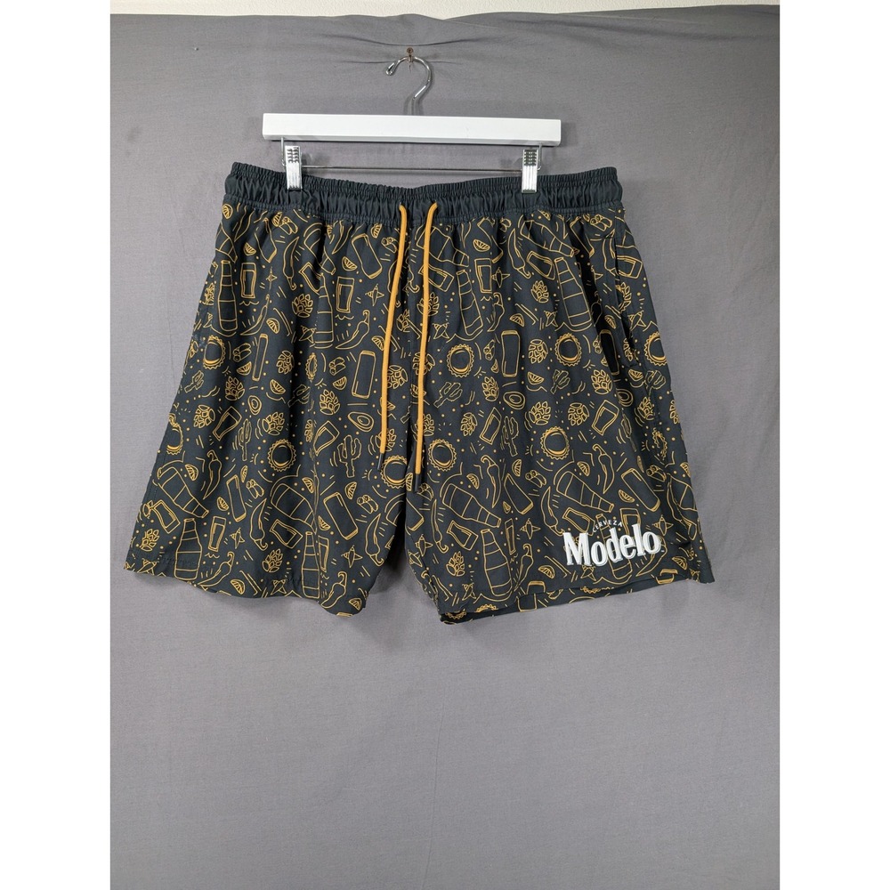 Modelo Especial Mens Swim Trunks 3XL 48/50 Black Gold Beer Graphic Board Shorts